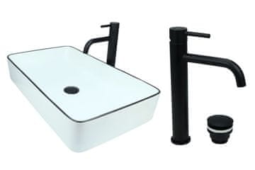 DE Aufsatzwaschbecken 61 cm Glanz Set mit Waschtischbatterie und Stopfen - Aufsatzwaschbecken Oval für Badezimmer - Modern Waschbecken ohne Hahnloch - Waschbecken mit Armature