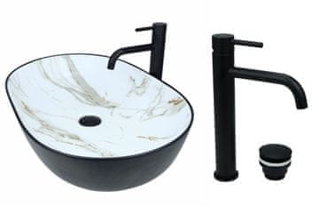 DE Aufsatzwaschbecken 60 cm Matt Set mit Waschtischbatterie und Stopfen - Aufsatzwaschbecken Oval für Badezimmer - Modern Waschbecken ohne Hahnloch - Waschbecken mit Armature