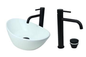 DE Aufsatzwaschbecken 55 cm Glanz Set mit Waschtischbatterie und Stopfen - Aufsatzwaschbecken Oval für Badezimmer - Modern Waschbecken ohne Hahnloch - Waschbecken mit Armature