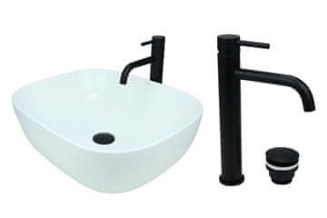 DE Aufsatzwaschbecken 50 cm Glanz Set mit Waschtischbatterie und Stopfen - Aufsatzwaschbecken Oval für Badezimmer - Modern Waschbecken ohne Hahnloch - Waschbecken mit Armature