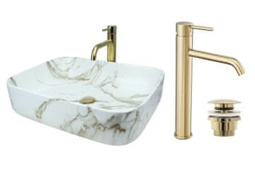 DE Aufsatzwaschbecken 51 cm Glanz Set mit Waschtischbatterie und Stopfen - Aufsatzwaschbecken Oval für Badezimmer - Modern Waschbecken ohne Hahnloch - Waschbecken mit Armature