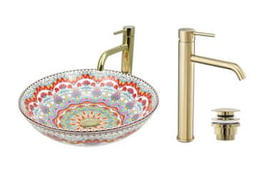 DE Aufsatzwaschbecken 40 cm Glanz Set mit Waschtischbatterie und Stopfen - Aufsatzwaschbecken Oval für Badezimmer - Modern Waschbecken ohne Hahnloch - Waschbecken mit Armature