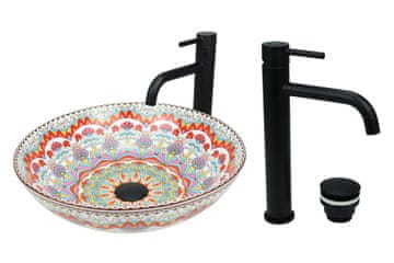DE Aufsatzwaschbecken 40 cm Glanz Set mit Waschtischbatterie und Stopfen - Aufsatzwaschbecken Oval für Badezimmer - Modern Waschbecken ohne Hahnloch - Waschbecken mit Armature
