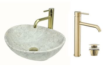 DE Aufsatzwaschbecken 41 cm Matt Set mit Waschtischbatterie und Stopfen - Aufsatzwaschbecken Oval für Badezimmer - Modern Waschbecken ohne Hahnloch - Waschbecken mit Armature