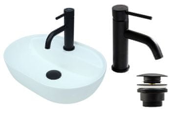 DE Aufsatzwaschbecken 50 cm Glanz Set mit Waschtischbatterie und Stopfen - Aufsatzwaschbecken Oval für Badezimmer - Modern Waschbecken ohne Hahnloch - Waschbecken mit Armature