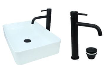 DE Aufsatzwaschbecken 51 cm Glanz Set mit Waschtischbatterie und Stopfen - Aufsatzwaschbecken Rechteckiges für Badezimmer - Modern Waschbecken ohne Hahnloch - Waschbecken mit Armature
