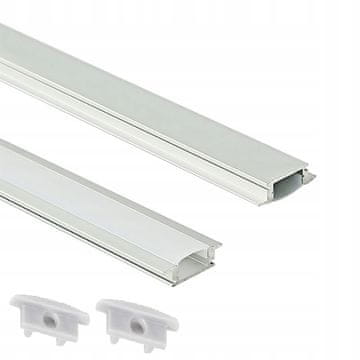 Alu profil za LED traku, ugradbeni, alu 1,5m, difuzor i 2 čepa AKS