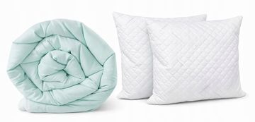 Deka 160x200cm Topla prošivena za sva godišnja doba MINT-WHITE + 2 jastuka 50x60