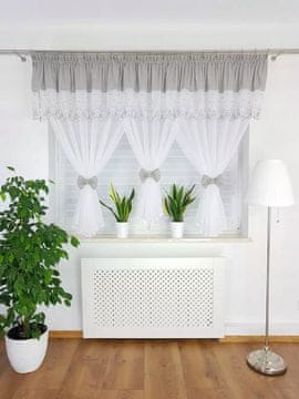 Zavjesa s vezom ukrašena slatkim mašnama - svijetlosiva 300x150cm