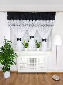 Vezena zavjesa ukrašena šarmantnim mašnama - crna 300x150cm