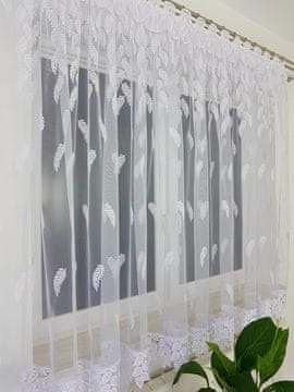 Gotova zavjesa od bijelog markizeta 300x120 cm s vezom i gipur čipkom, nabirna traka