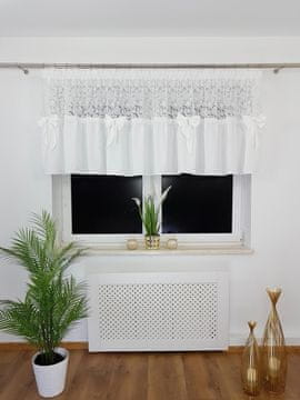 Gotova zavjesa od markizete 300x85 cm - 3D vez i mašne, traka za nabiranje, bijela