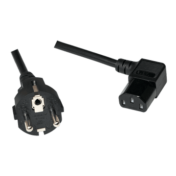 CEE7/7 prema IEC C13 90° kabel za napajanje, 3 m, kutni crni kabel, napajanje za računalo