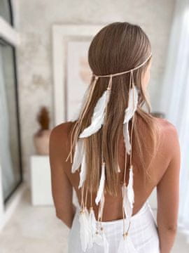 BOHO Traka za glavu s perjem, duga, bijela