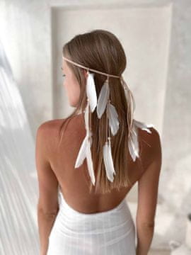 BOHO traka za kosu s perjem, kratka, bijela