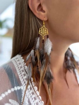MIA Boho naušnice s perjem SMEĐE ZLATNE