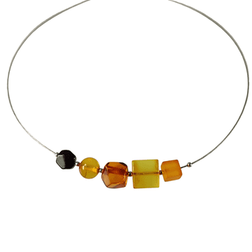 Ogrlica na užetu s raznobojnim jantarom - Baltic Amber Collier