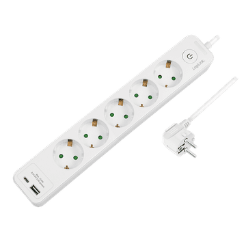 Produžna utičnica s 5 utičnica, USB-A, USB-C, 1,5 m, s prekidačem - LogiLink