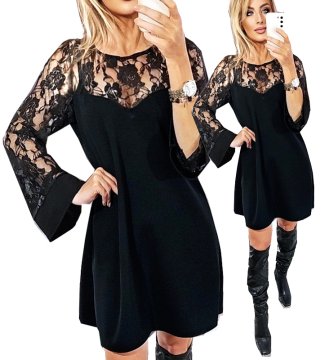 ELEGANTNA TRAPEZoidna večernja haljina širokog kroja s čipkom M