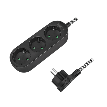 LogiLink trostruka produžna utičnica, 3x CEE 7/3, tekstilni kabel, crna