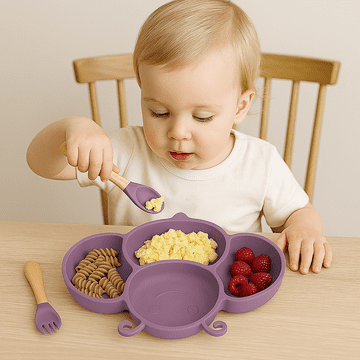 BLW silikonski set za hranjenje 3u1 za bebe "Mniam Bee!" - 3u1 BLW silikonski set za hranjenje 3u1 za bebe PINK