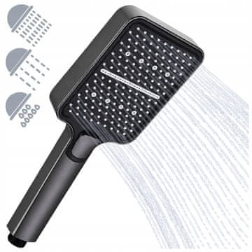 Pravokutna tuš glava s 3 funkcije, grafitno crna, ANTI-CALC EASY CLEAN