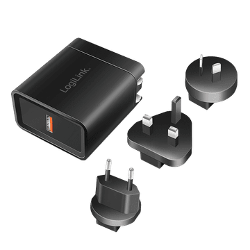 LogiLink USB QC 3.0 putni adapter za brzo punjenje 18 W SAD/UK/EU/AU