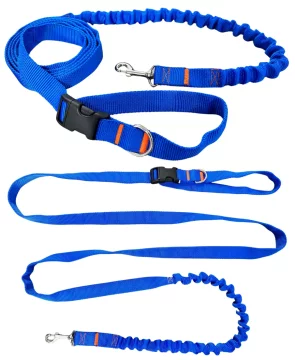 Povodac za pse s amortizerom 280 cm PLAVA, podesiv sportski
