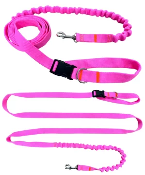 Povodac za pse s amortizerom 280 cm NEON RUŽIČASTI Podesivi sportski