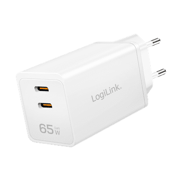 Brzi USB GaN zidni punjač 65W 2xUSB-C PD 3.0 QC 4.0 LogiLink Cube