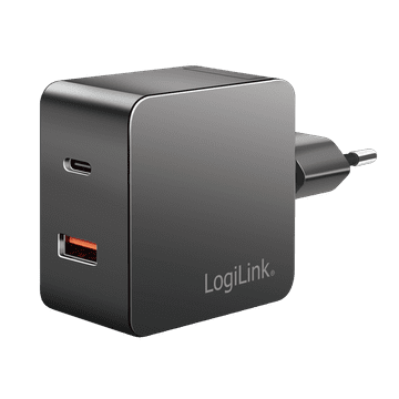 Dvostruki USB adapter za punjenje, USB-A/C zidni punjač, 45 W, crni