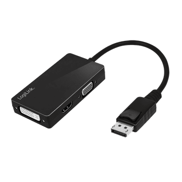 LogiLink DisplayPort DP/M na HDMI+DVI+VGA adapter, 4K/30Hz, crni, 0,1 m