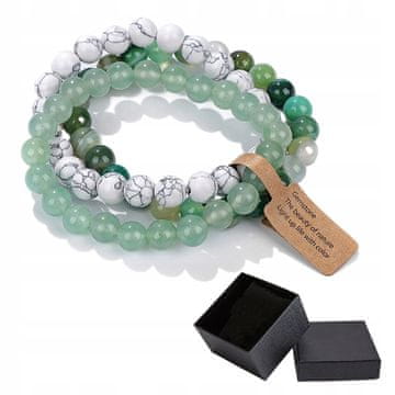 Set od 3 narukvice 8 mm kamen bijeli tirkiz zeleni aventurin prugasti ahat