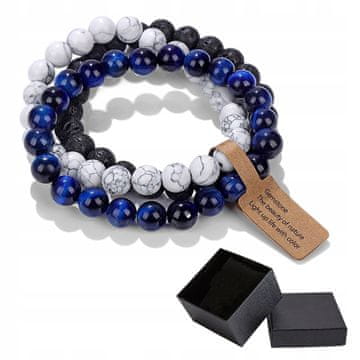 Set od 3 narukvice 8 mm vulkanski kamen bijeli howlit plavo tigrovo oko