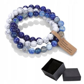 Set od 3 narukvice 8 mm Kamen Bijeli howlit Lapis lazuli Plavi ahat