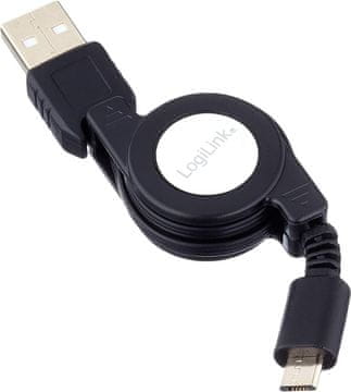 Uvlačivi USB kabel 0,75 m MicroUSB LogiLink USB-A kabel za punjenje crne boje