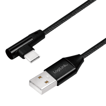 USB 2.0 Type-C (90°) na USB-A kabel, 0,3 m tkanina crne boje - LogiLink CU0137