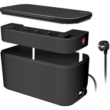 LogiLink Kabelska kutija - Skrivač kabela s odvojnom utičnicom + USB-A/USB-C punjenje Crna