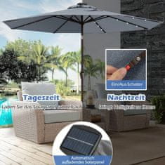 Northix LED Rasvjetni Konzolni Kišobran Okrugli Suncobran Na Solarni Napajan Vrtni Kišobran Ručica Siva