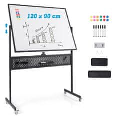 Northix 120 x 90 cm dvostrana mobilna bijela ploča s perforiranom pločom, rolama i crnim postoljem