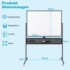 Northix 120 x 90 cm dvostrana mobilna bijela ploča s perforiranom pločom, rolama i crnim postoljem