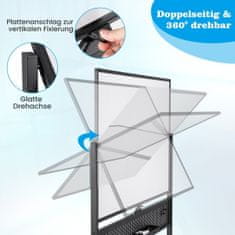 Northix 120 x 90 cm dvostrana mobilna bijela ploča s perforiranom pločom, rolama i crnim postoljem