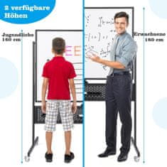 Northix 120 x 90 cm dvostrana mobilna bijela ploča s perforiranom pločom, rolama i crnim postoljem