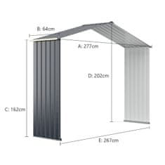 Northix Komplet za proširenje vanjske metalne šupe, produžen 277 x 202 x 64 cm, siv