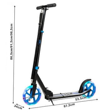 Northix Sklopivi romobil, podesiv po visini, nosivost 100 kg, romobil s 2 LED kotača plave boje