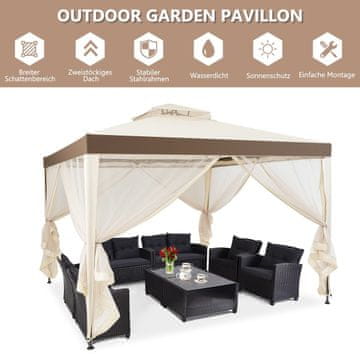Northix Vrtni paviljon, vrtni šator, kamperski šator za zabavu s 4 bočne stijenke 300 x 300 x 265 cm bež boje