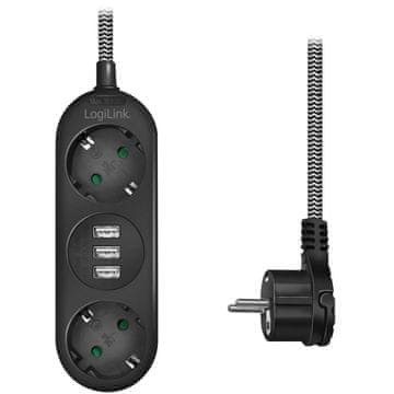 LogiLink Utičnica Uzemljeni dvosmjerni 3xUSB ravni utikač