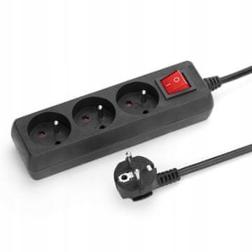 Mo produžni kabel 3 m 3 utičnice crni IP20 16A 230V