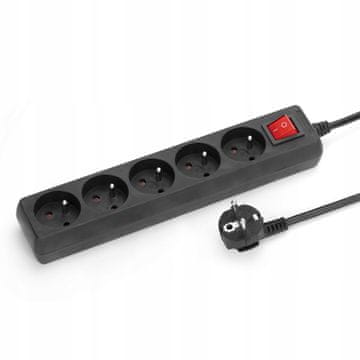 Mo produžni kabel 5 m 5 utičnica crni IP20 16A 230V