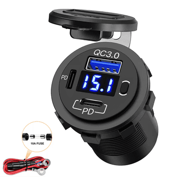 Utičnica za punjenje 2x PD 30W, QC3.0 18W s voltmetrom